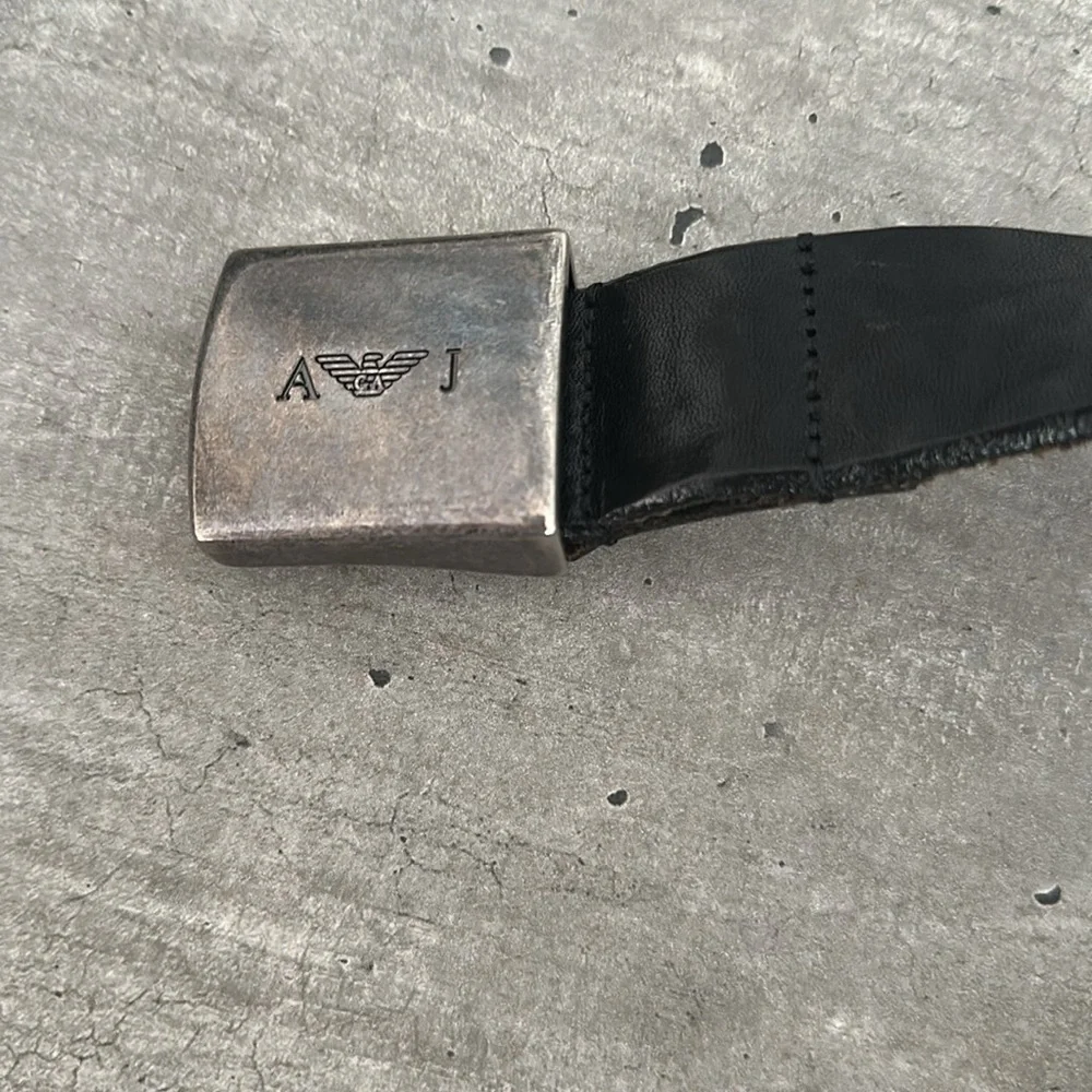 Armani Jeans Black Leather Belt with Metallic Buckle